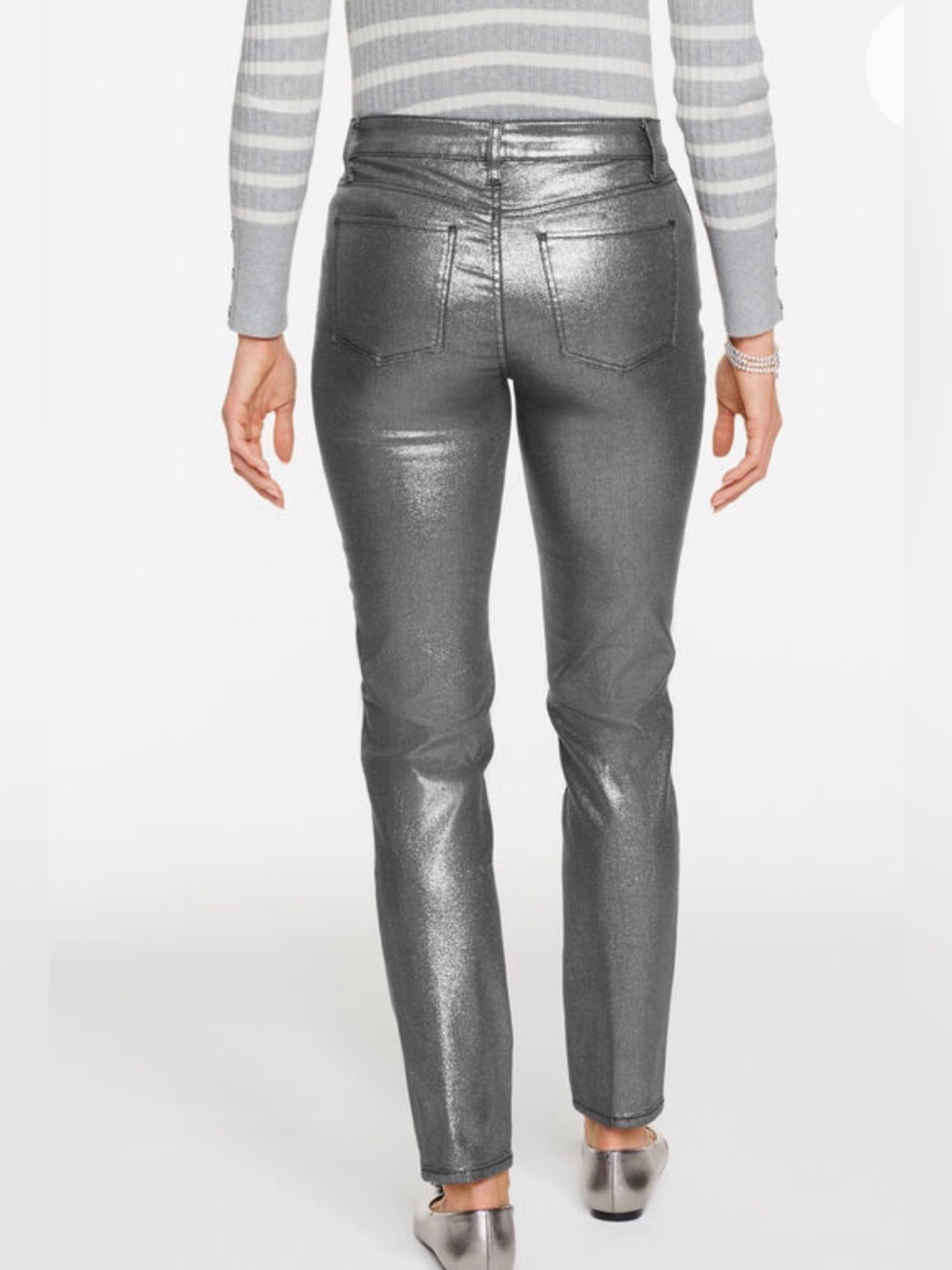 UEC TALBOTS SLIM ANKLE JEANS PEWTER FOIL DARK SILVER METALLIC STRETCH SZ 2P